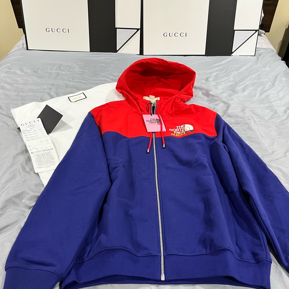 NEW GUCCI x The North Face Blue, Red Hooded Full Zip Jacket Edition Men Size XL